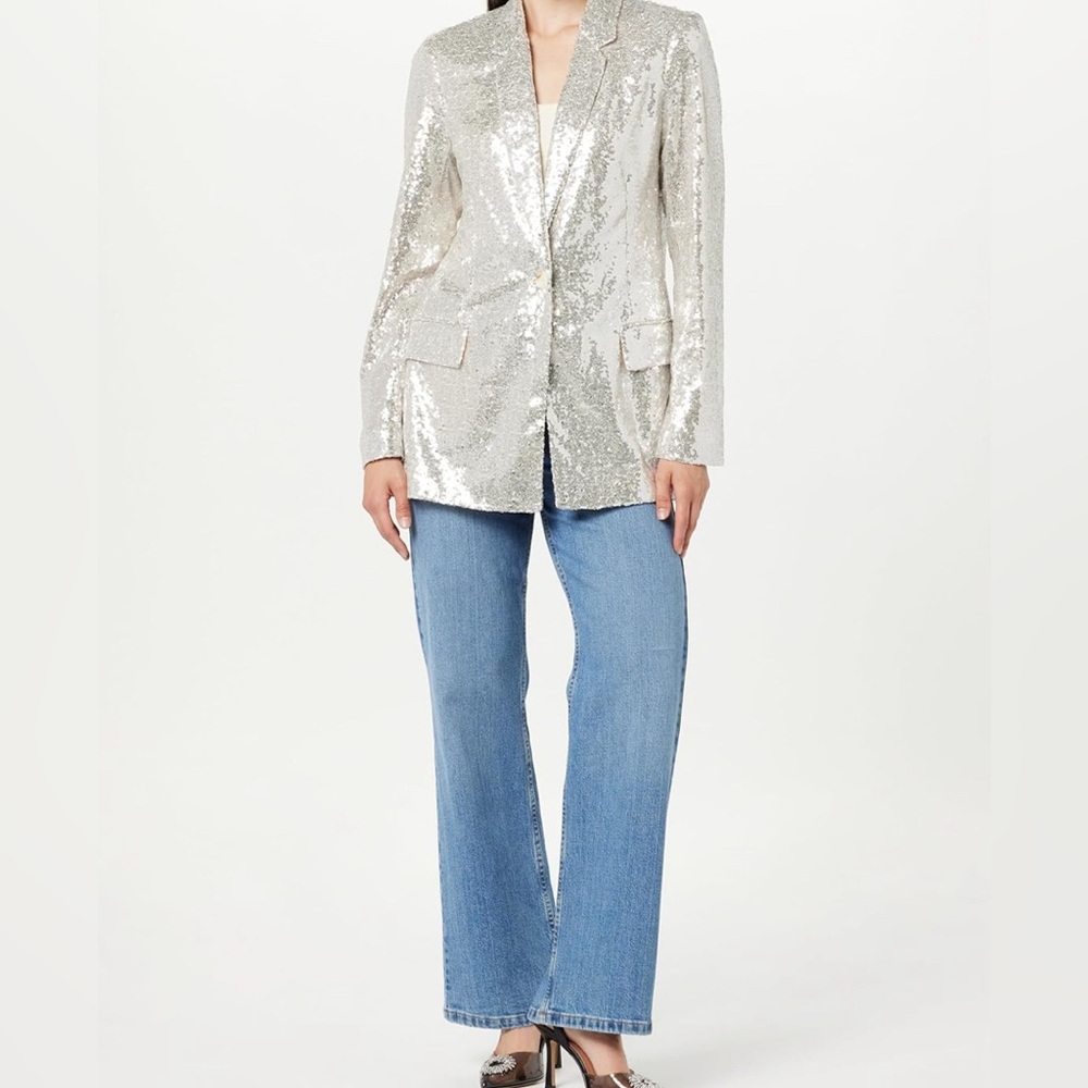 NWT The Drop Silver Sequin Blazer small